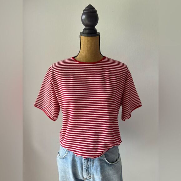 Vintage Red & White Striped Baggy Short Sleeve T-Shirt - Picture 3 of 7